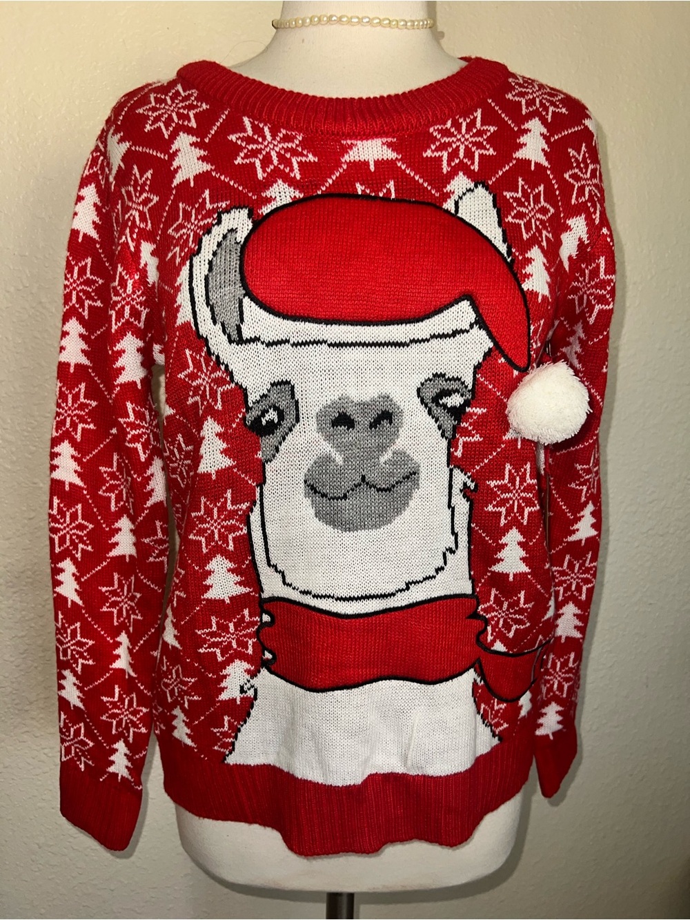 Poof! Red and White Llama Holiday Sweater